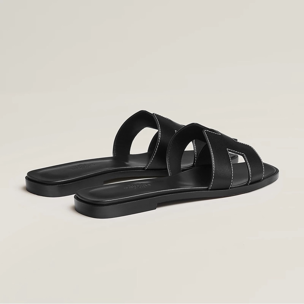 Hermes Black Leather Oran Slide Sandals New 39.5 - Picture 3 of 10